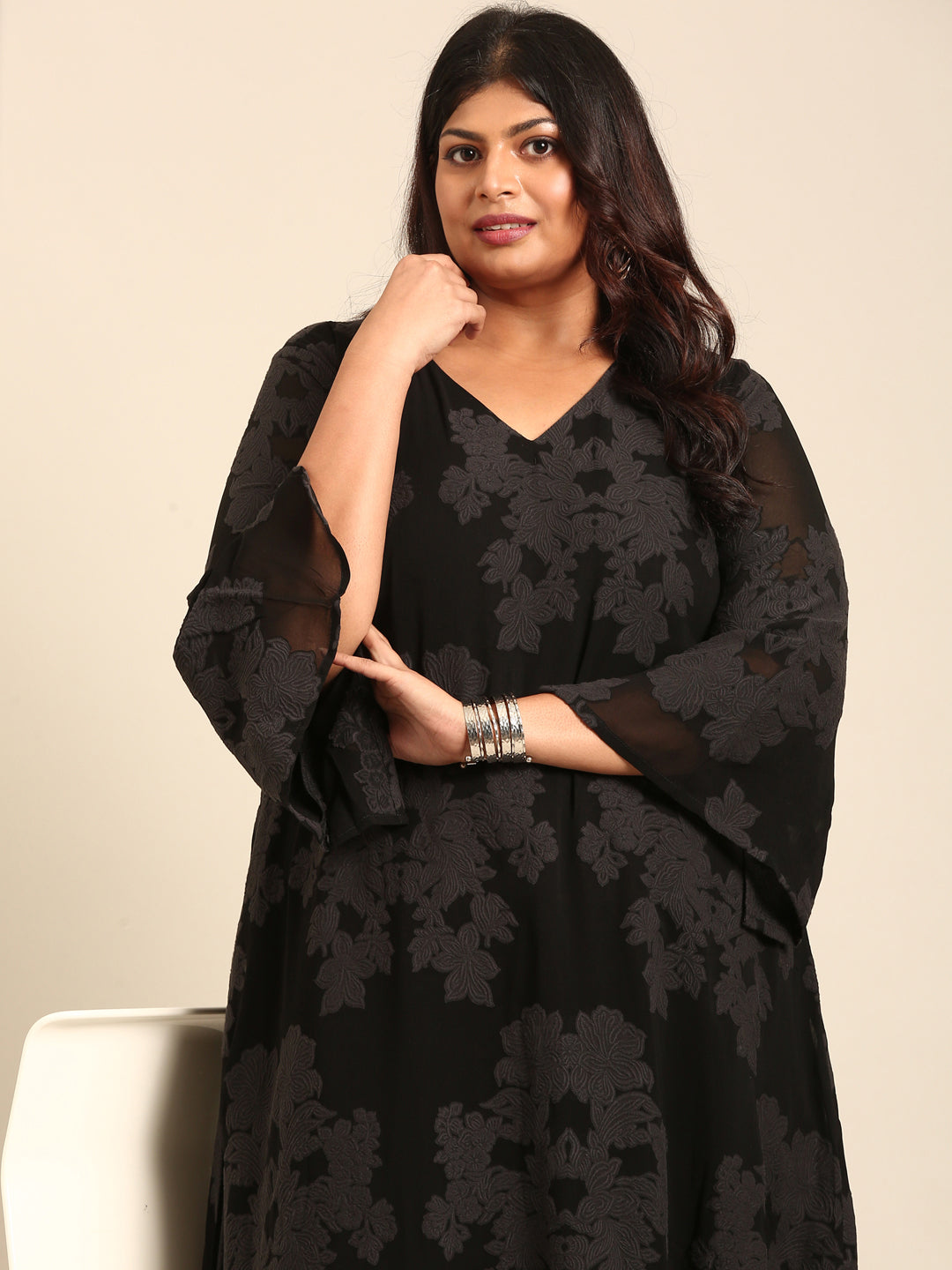 Black Floral Jacquard Maxi Dress