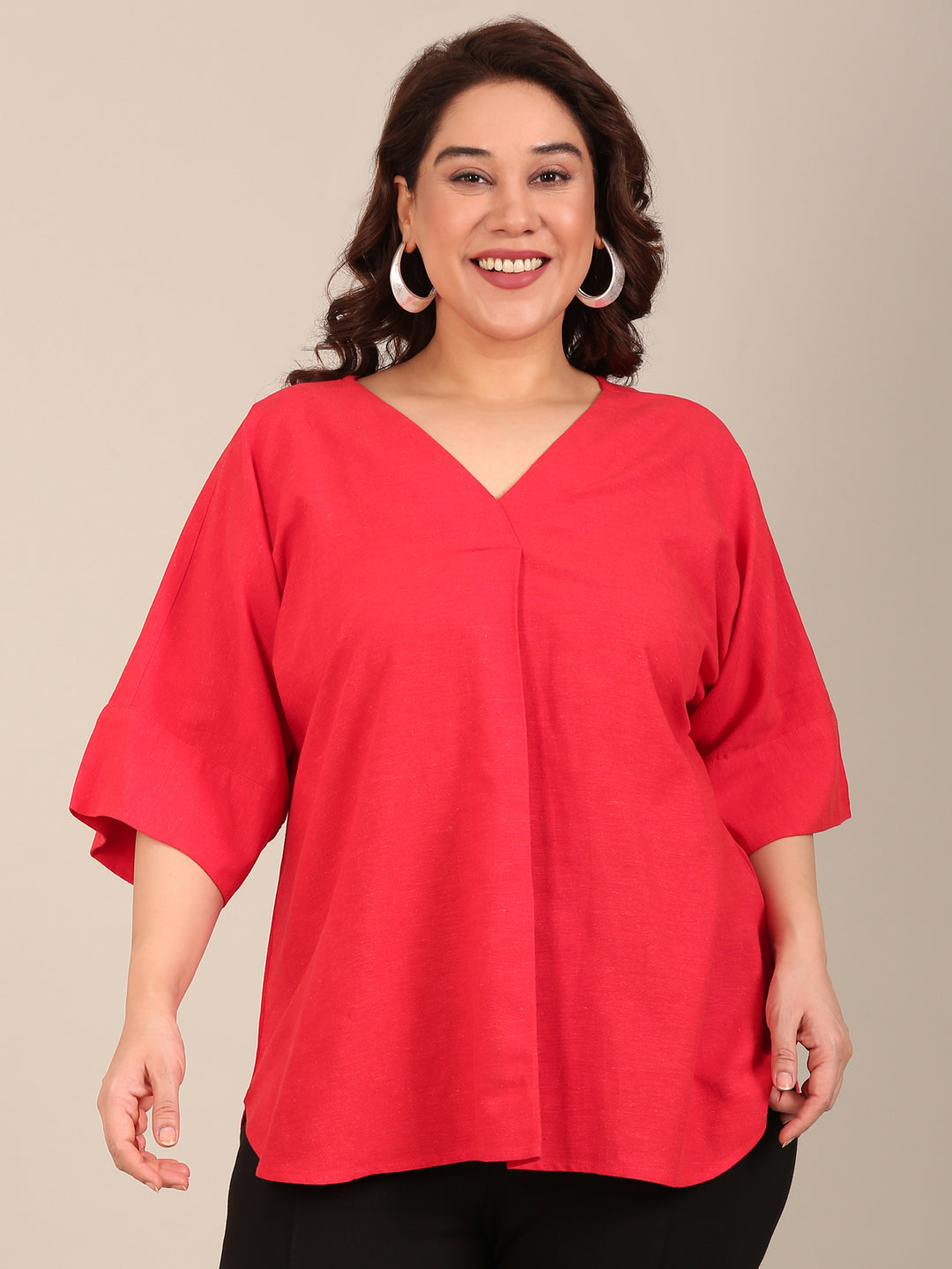 Solid Red Front Pleat Top