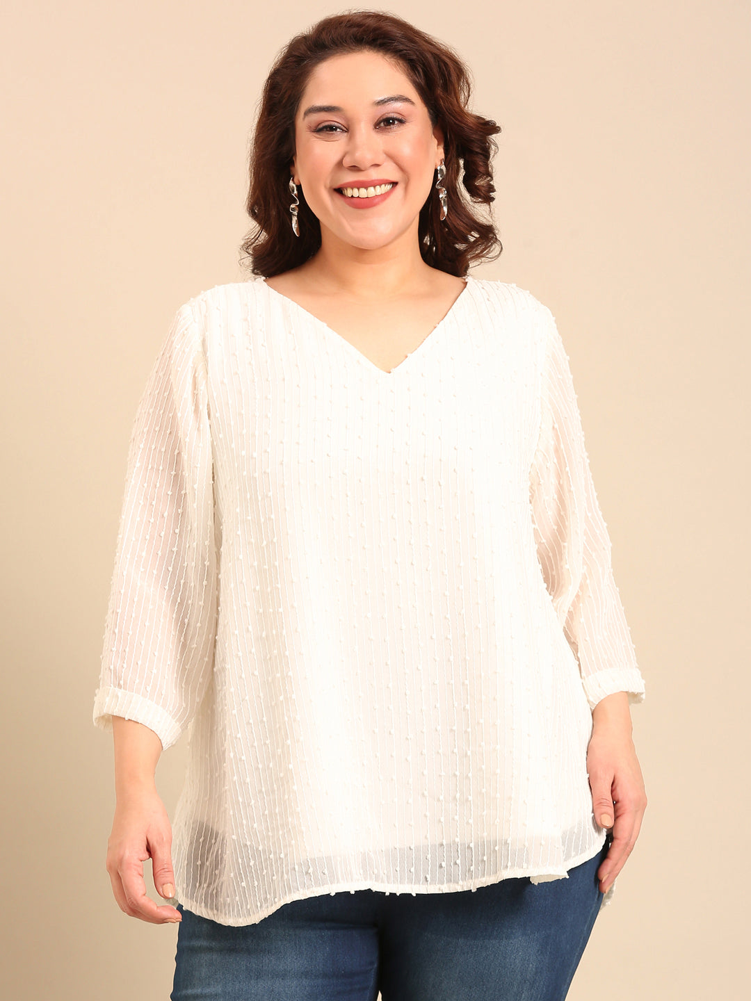 White Embroidered V-Neck Top