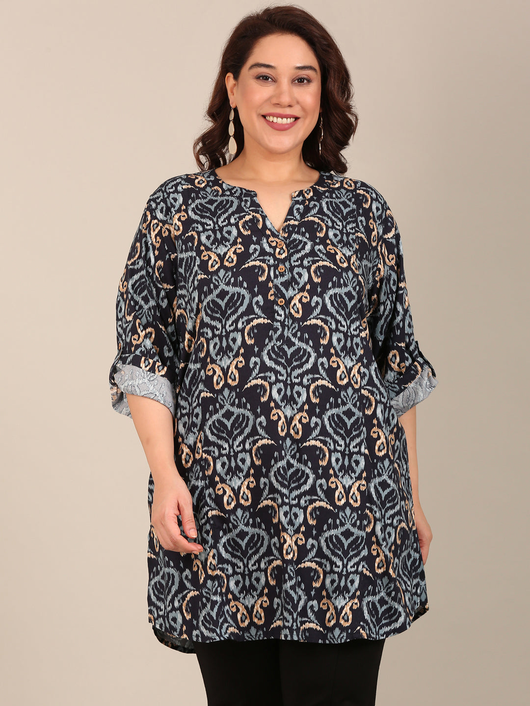 Navy Ikkat Printed Tunic