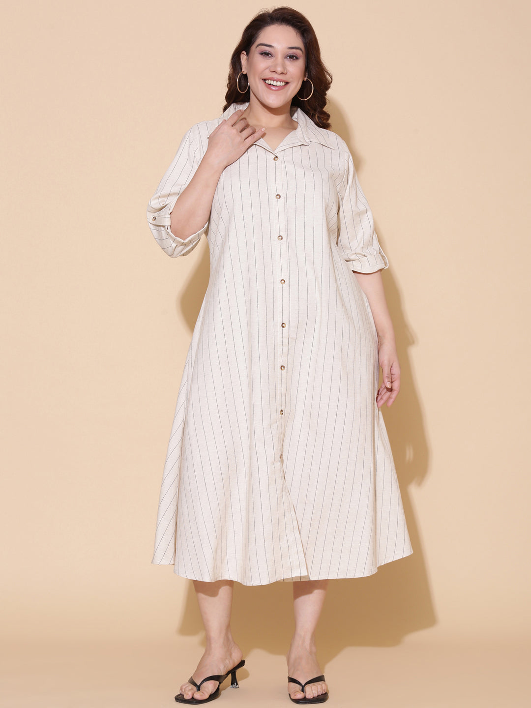 Off-White Linen Shirt Dress