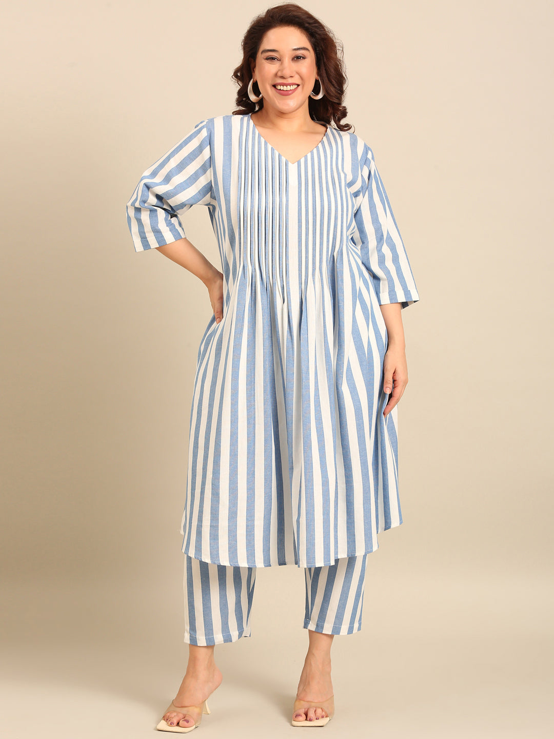 Cotton Stripe Pintuck Dress