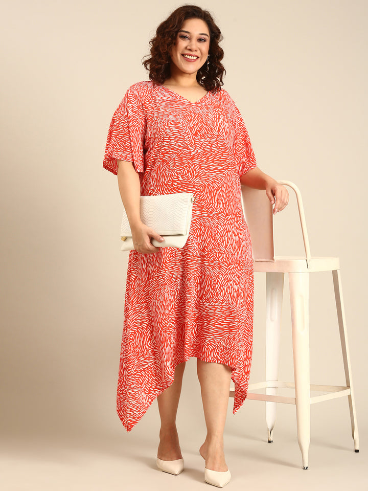 Orange Printed A-Line Dress