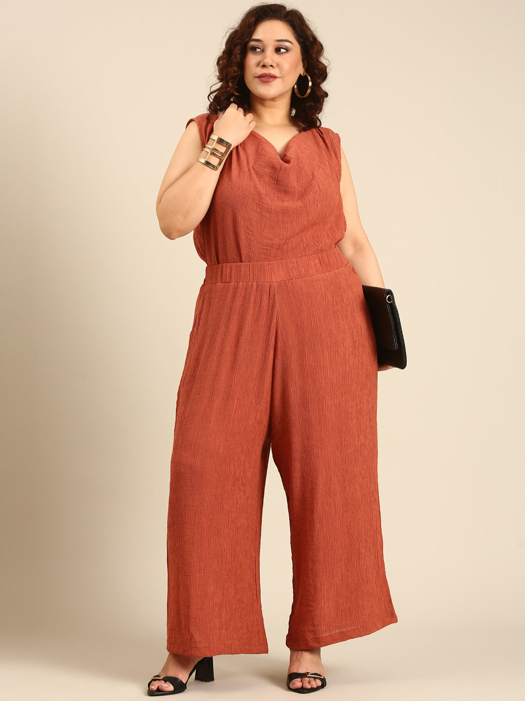 Rust Crepe Knitted Palazzos