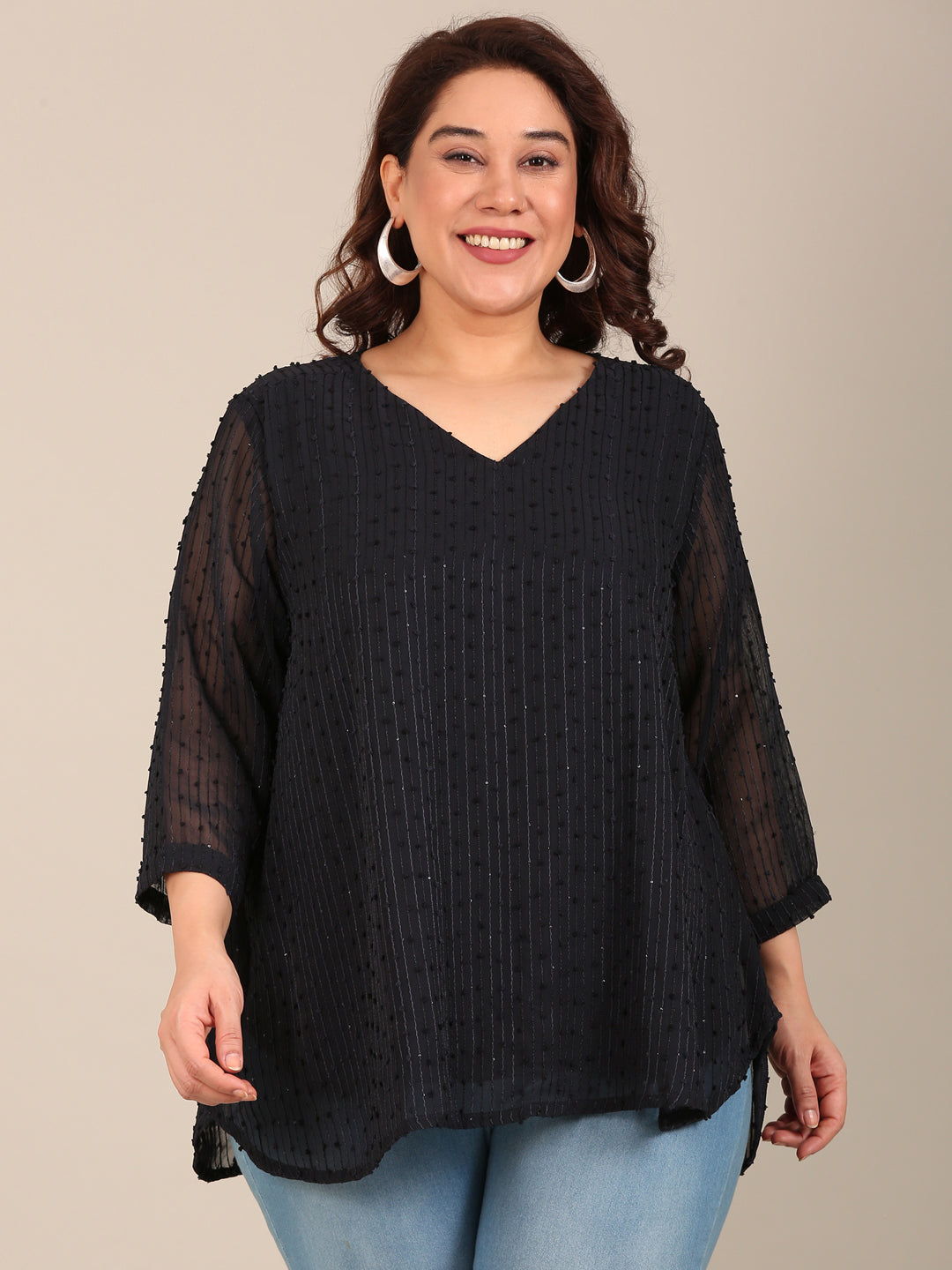 Navy Embroidered Top