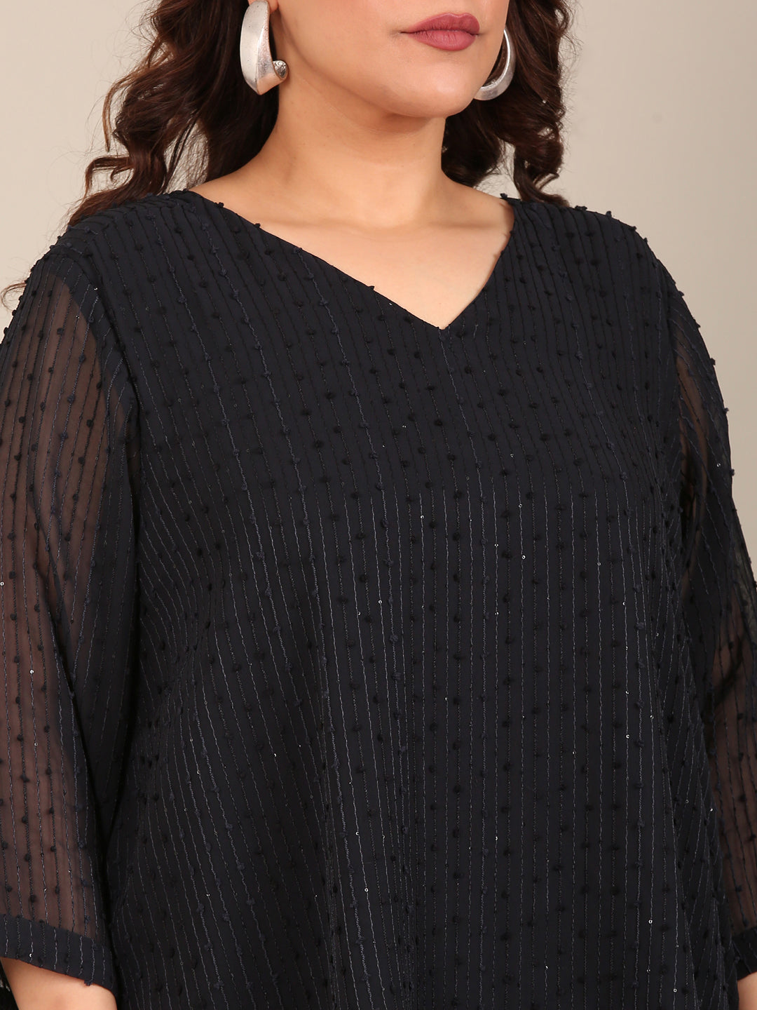 Navy Embroidered Top