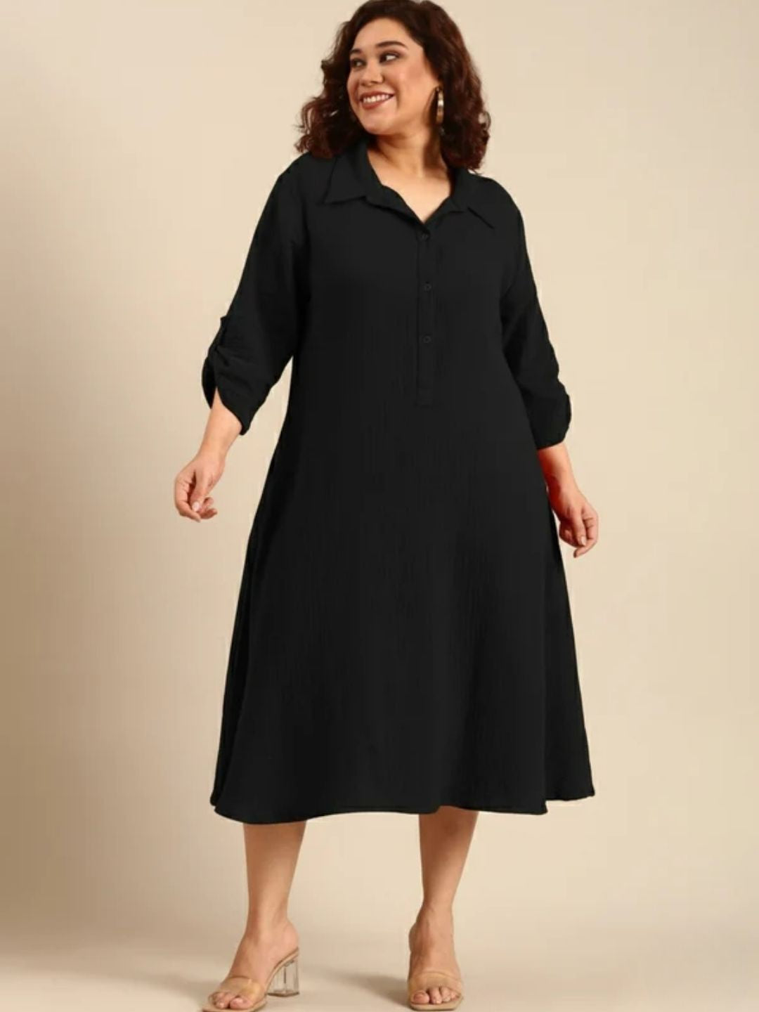 Black Cotton A-Line Dress