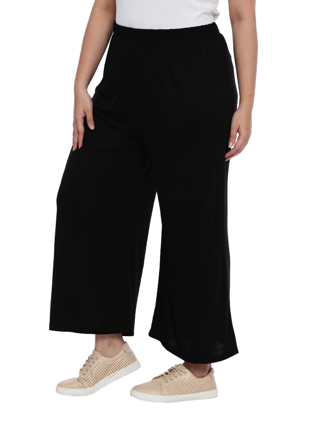 Black Solid Straight Palazzos