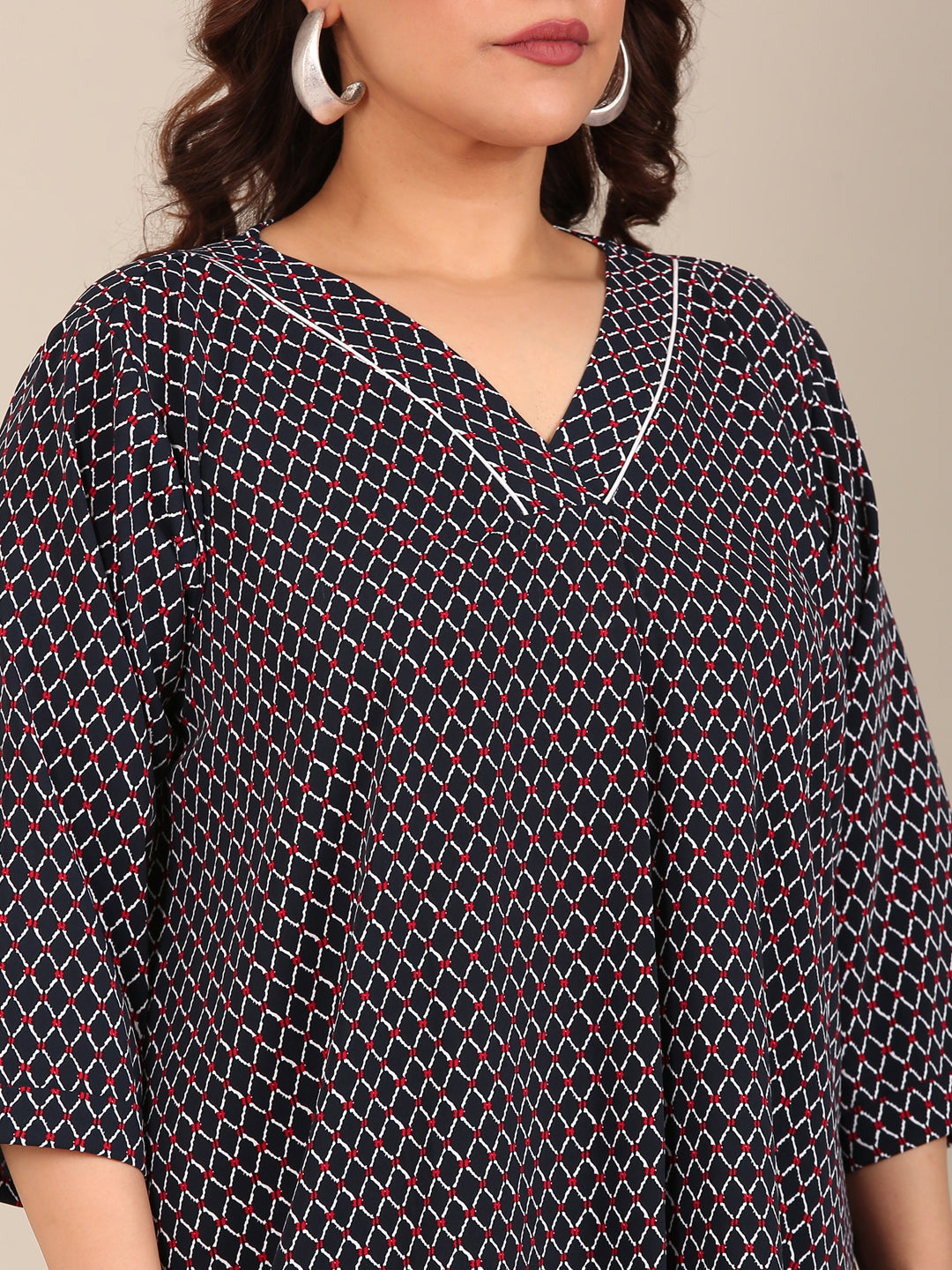 Navy Geometric Printed Top