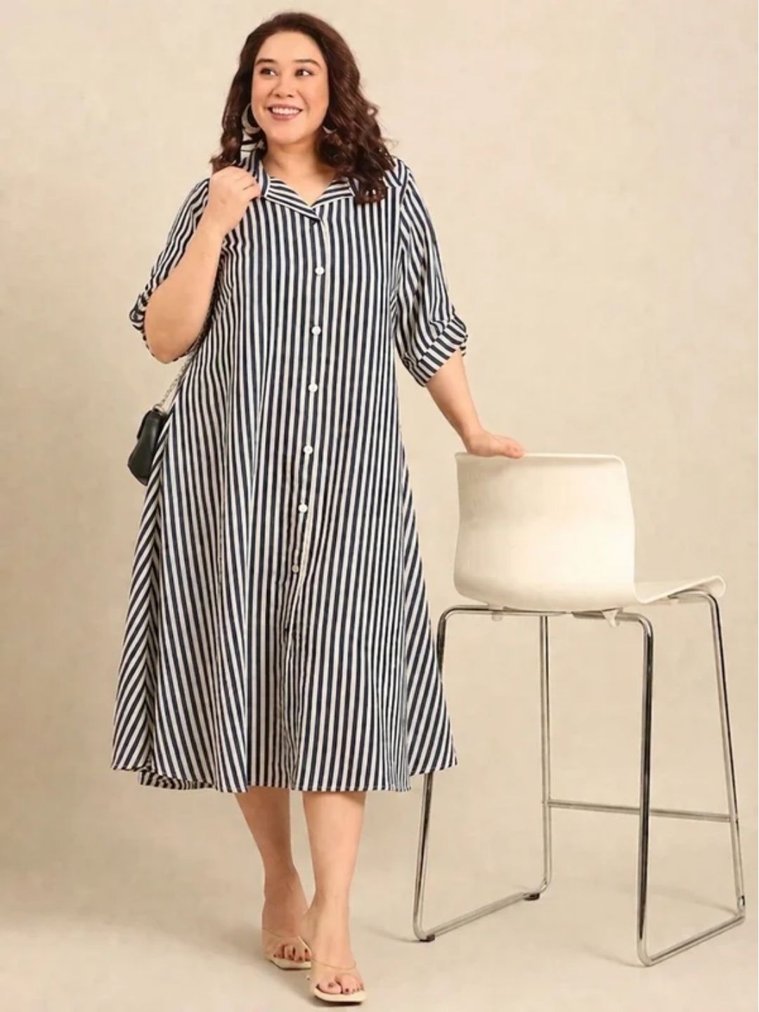 Teal and White Striped Shirt Dress