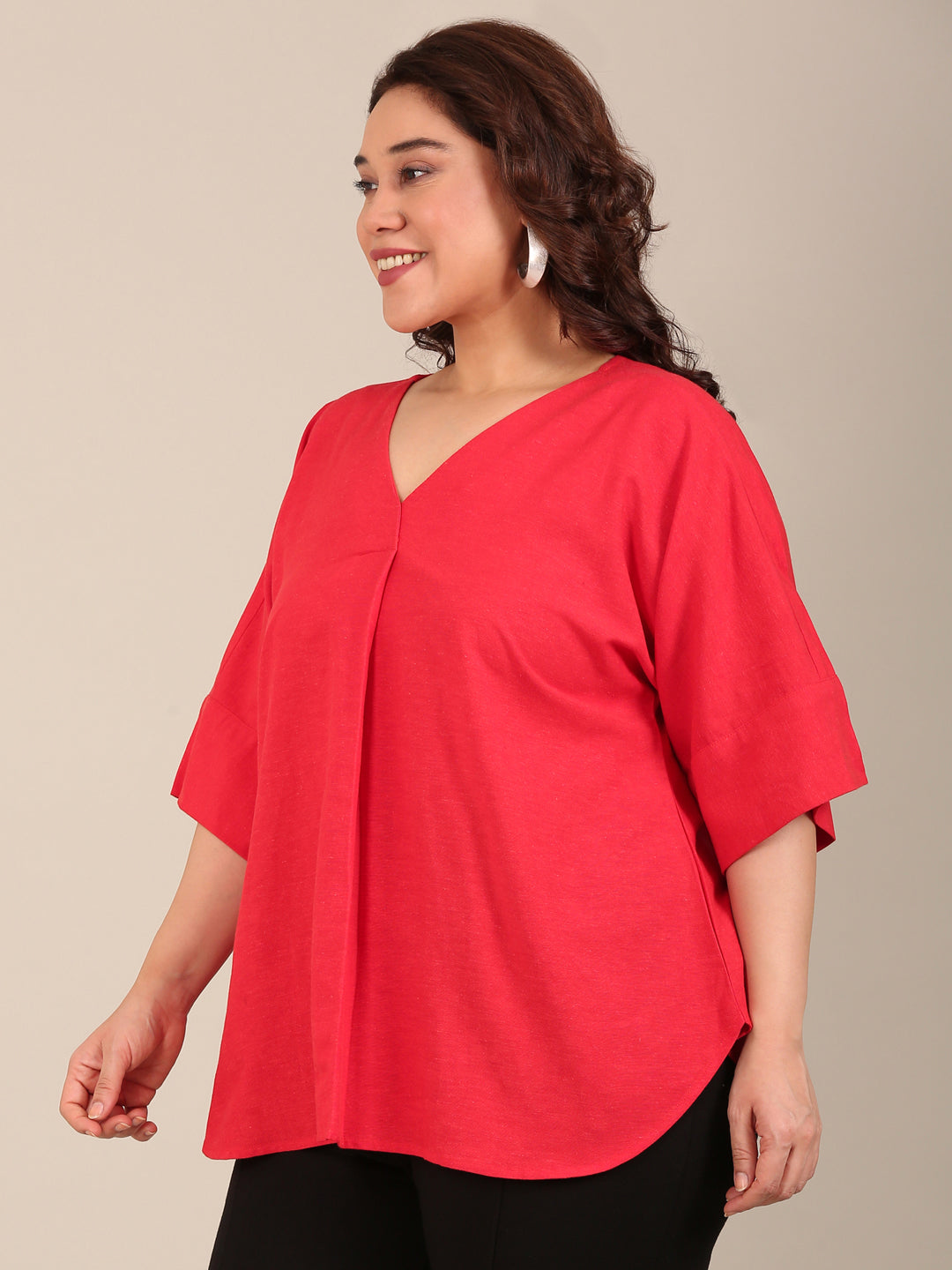 Solid Red Front Pleat Top