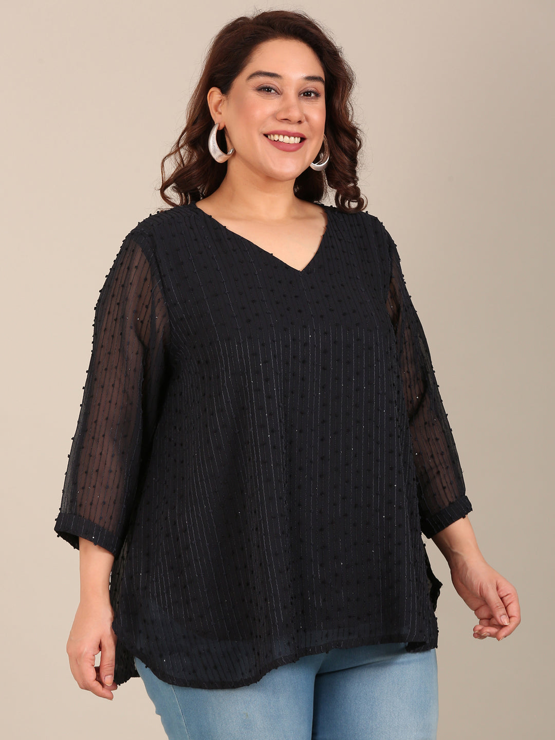 Navy Embroidered Top