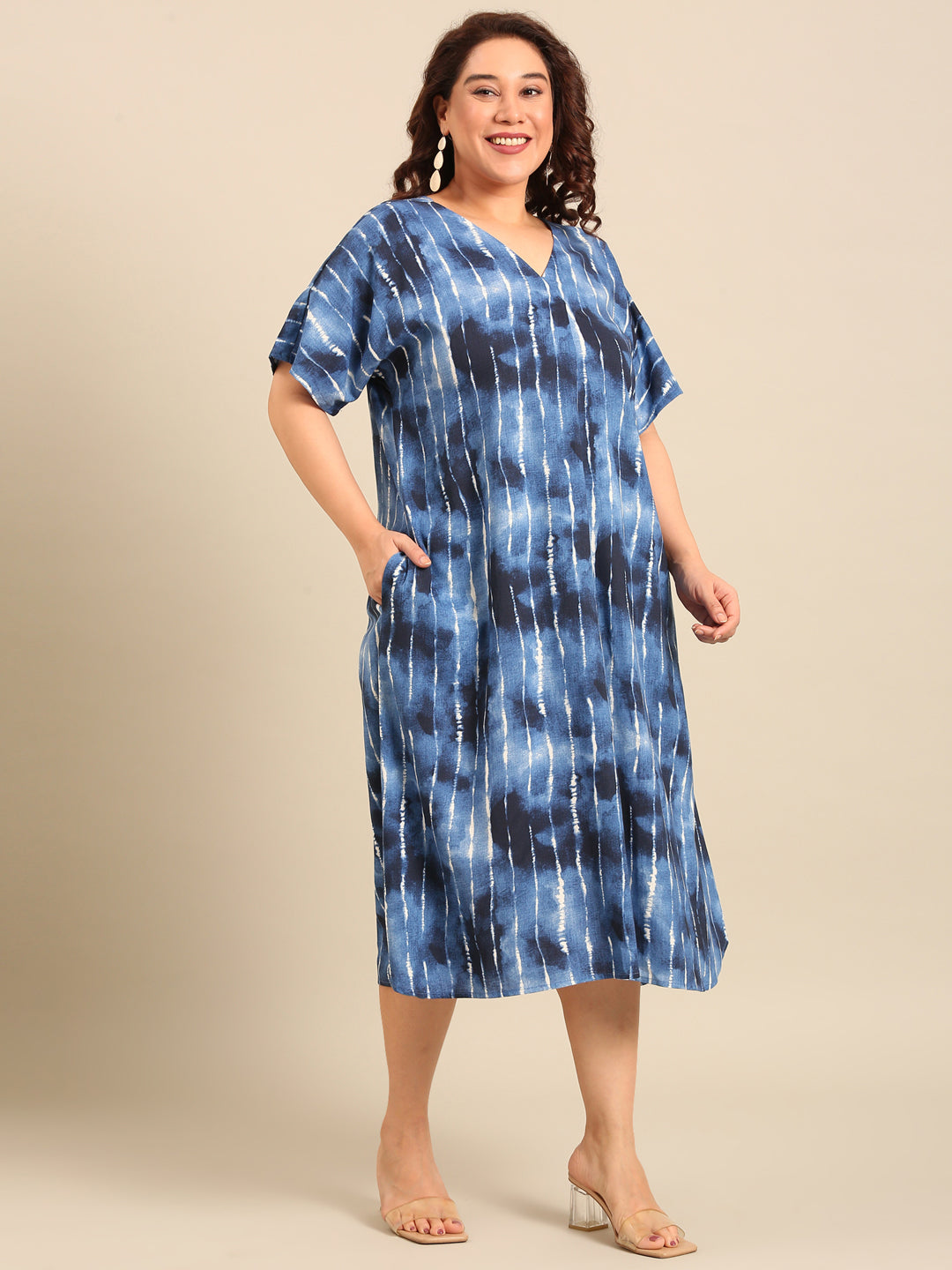 Indigo Printed A-Line Midi Dress