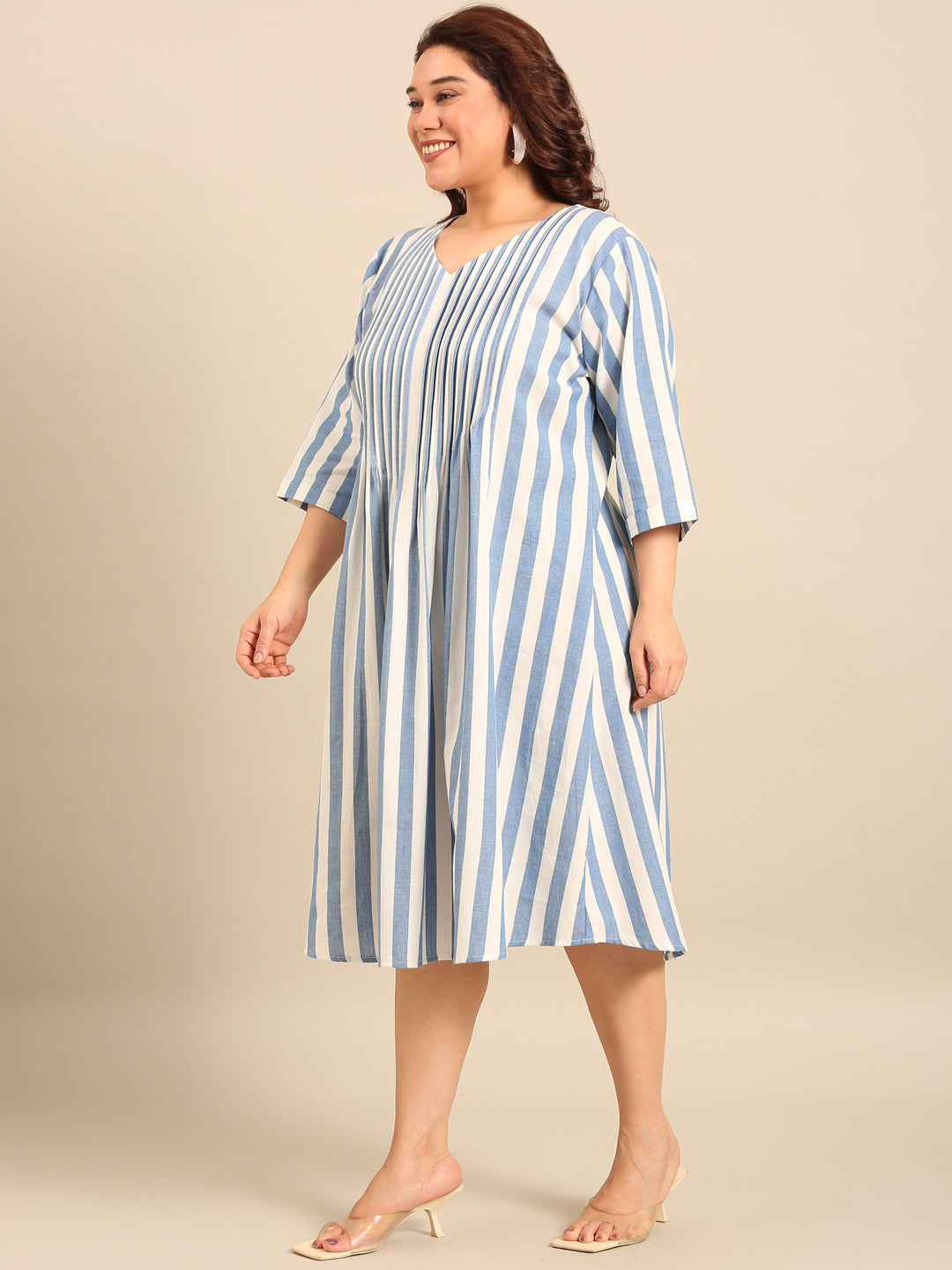 Cotton Stripe Pintuck Dress