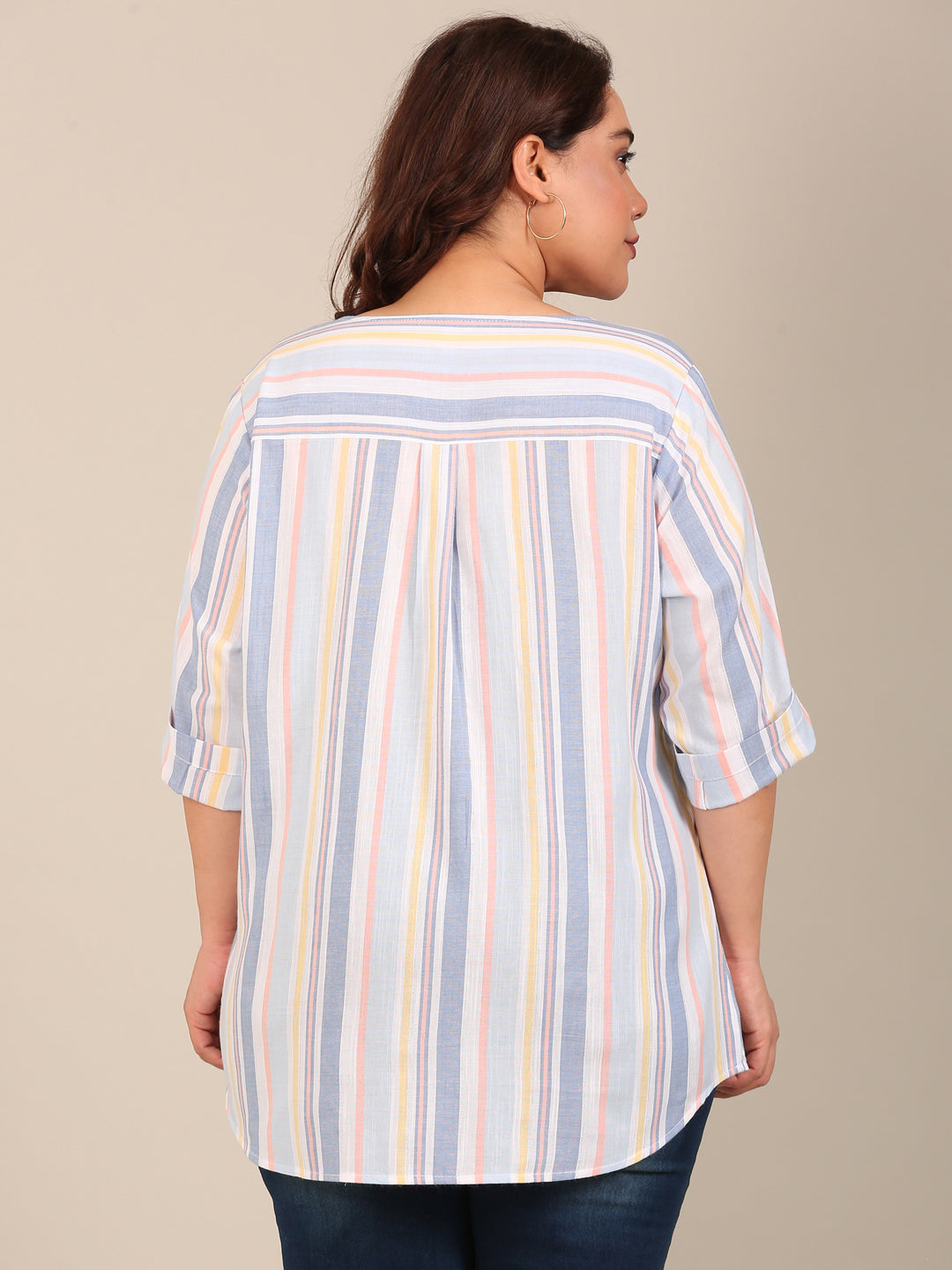 Multi Striped Front Pleat Top