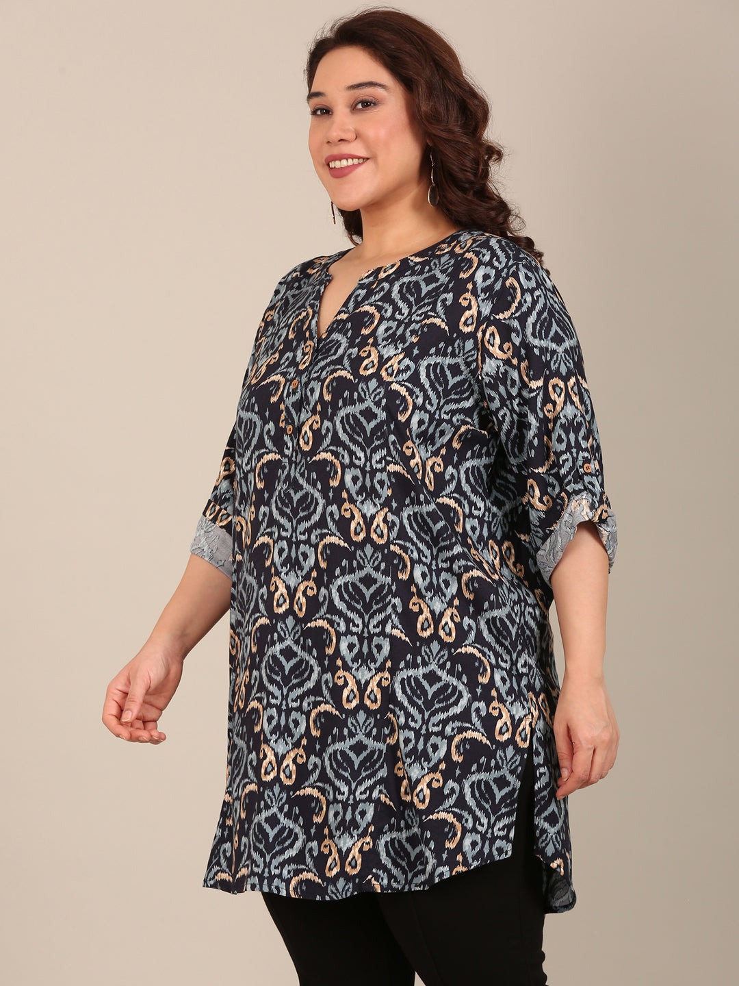Navy Ikkat Printed Tunic