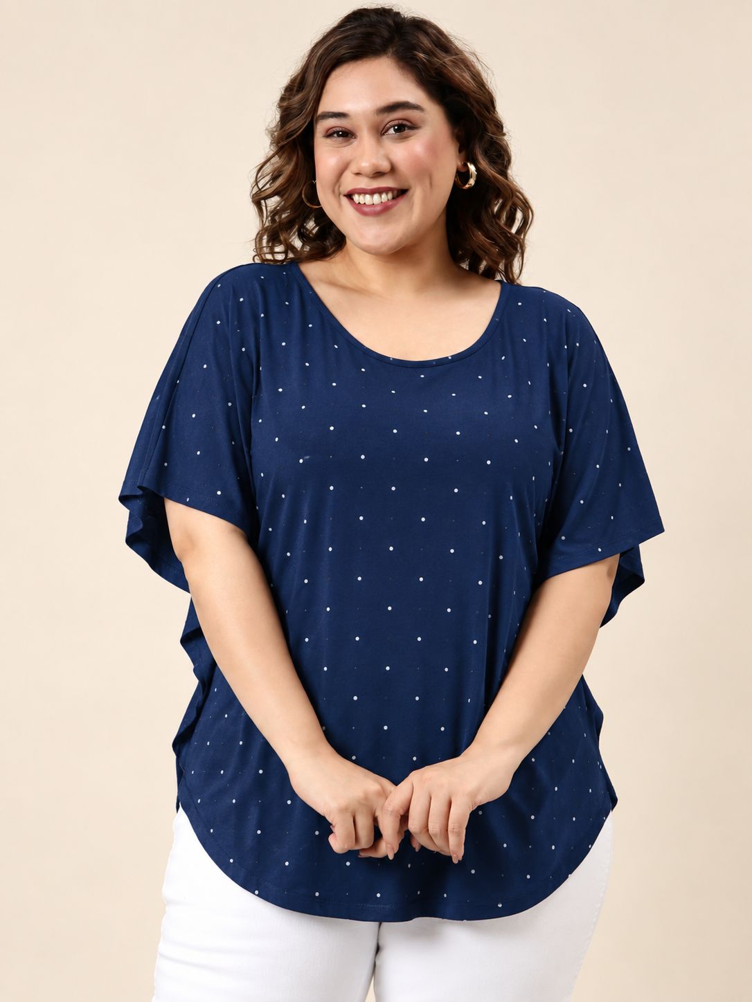 Navy Polka Dot Kaftan Top