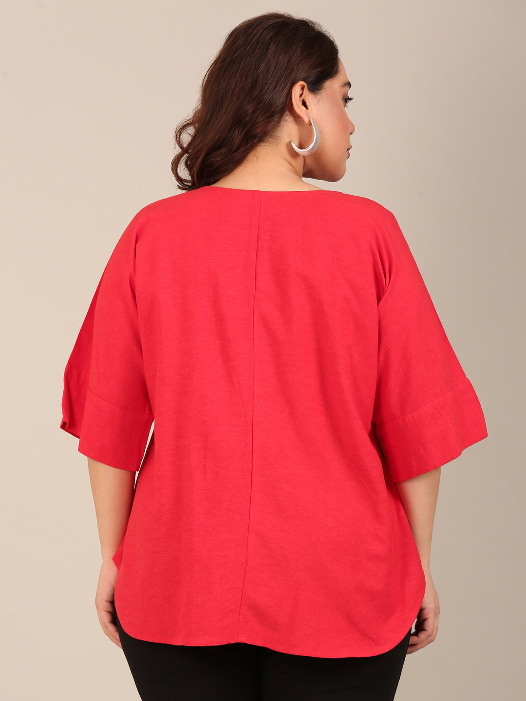 Solid Red Front Pleat Top