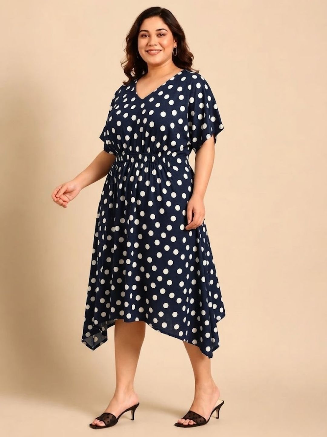 Navy-White Polka Smocking Dress