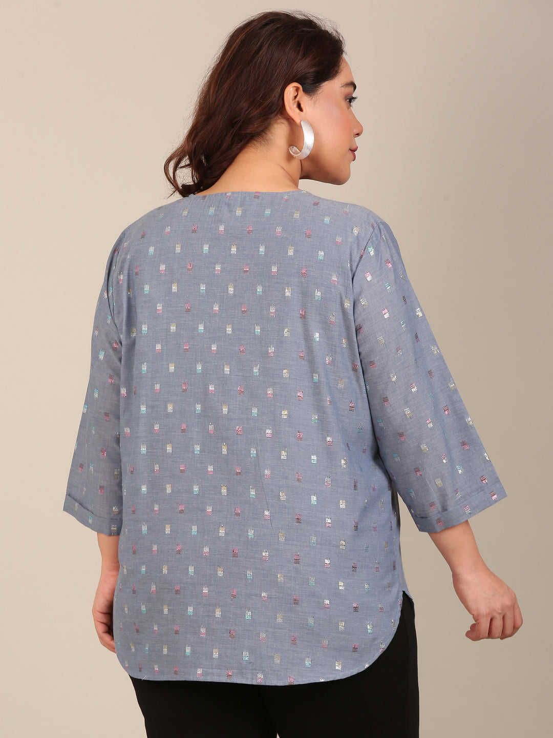 Multi-Color Dobby V-Neck Top