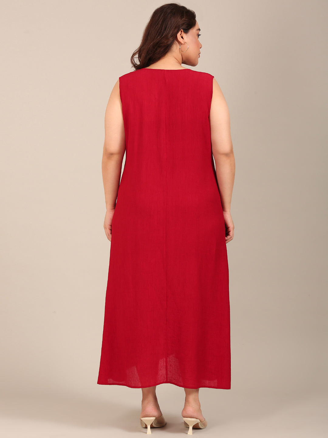 Red Crepe Sleeveless Maxi Dress