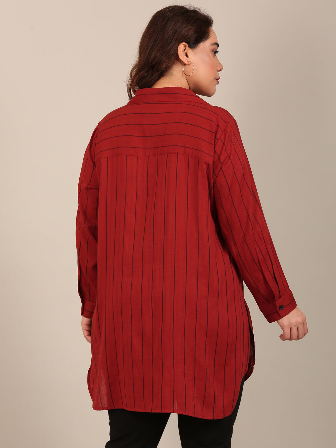 Red Striped Long-Line Shirt