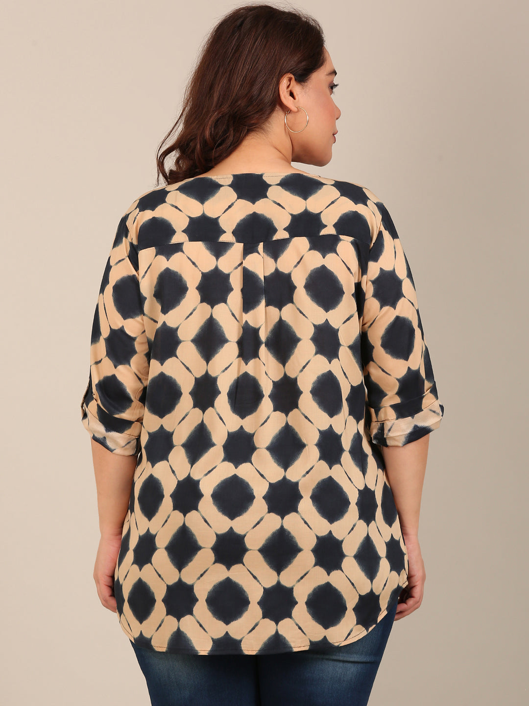 Beige & Black Printed Top