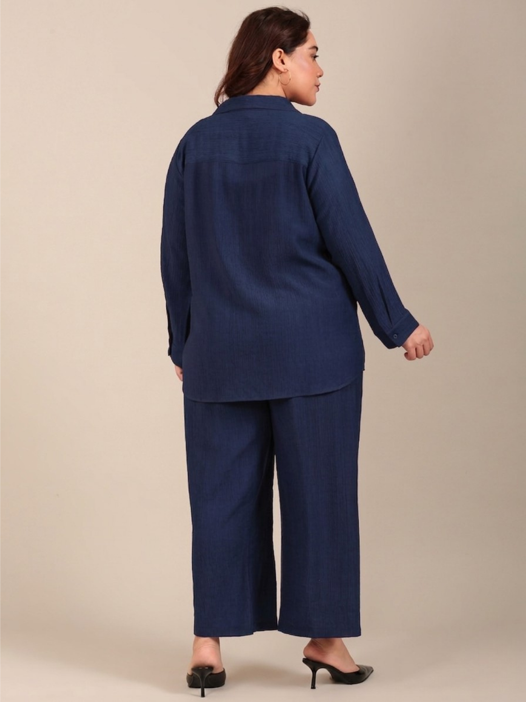Navy Crepe Button-Down Shirt