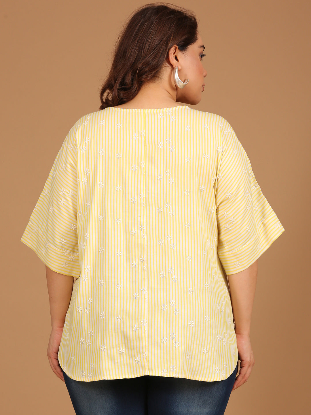 Yellow Embroidered Front Pleat Top