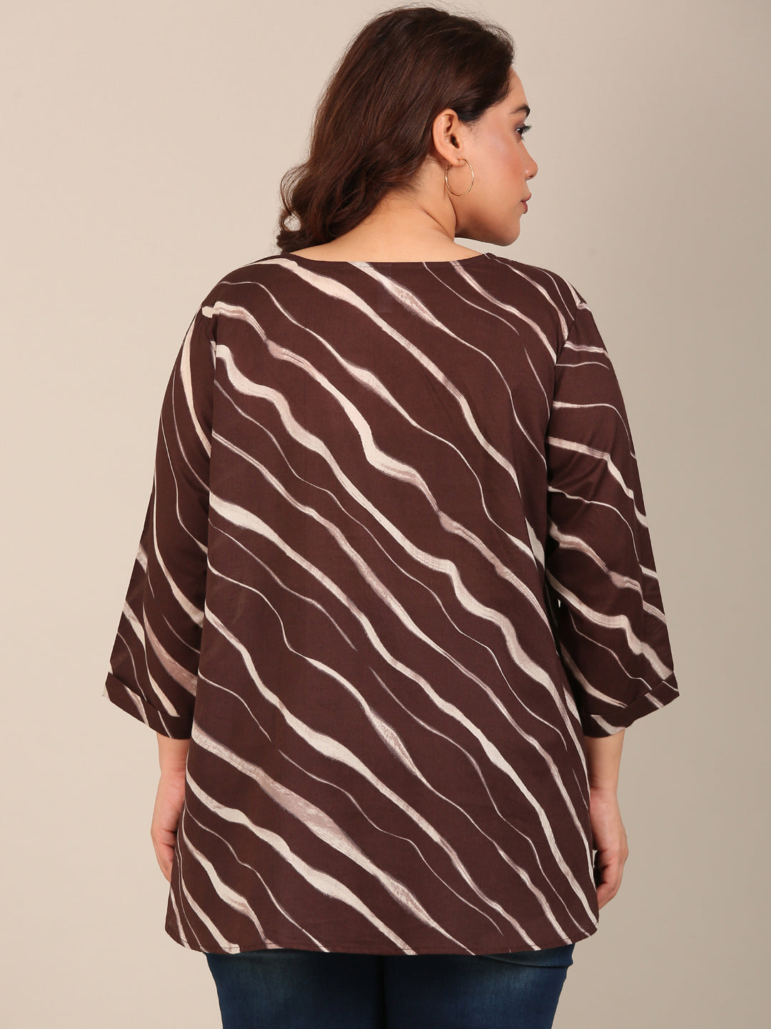 Brown Abstract V Neck Top