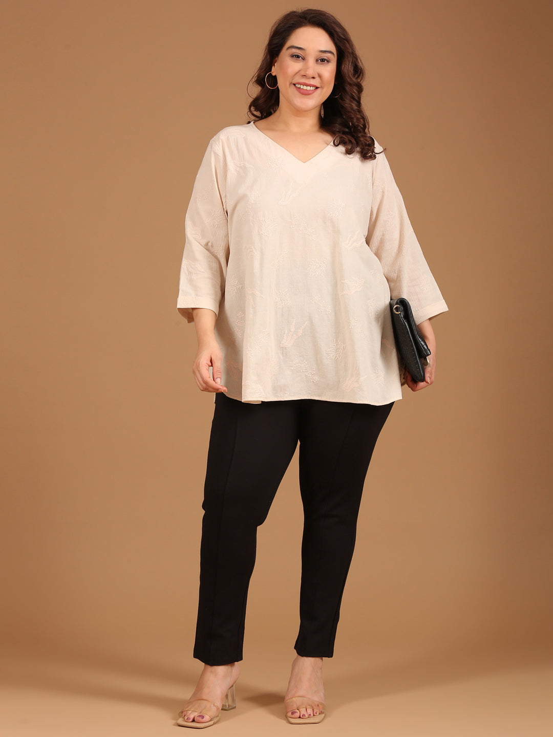 Beige Embroidered Top