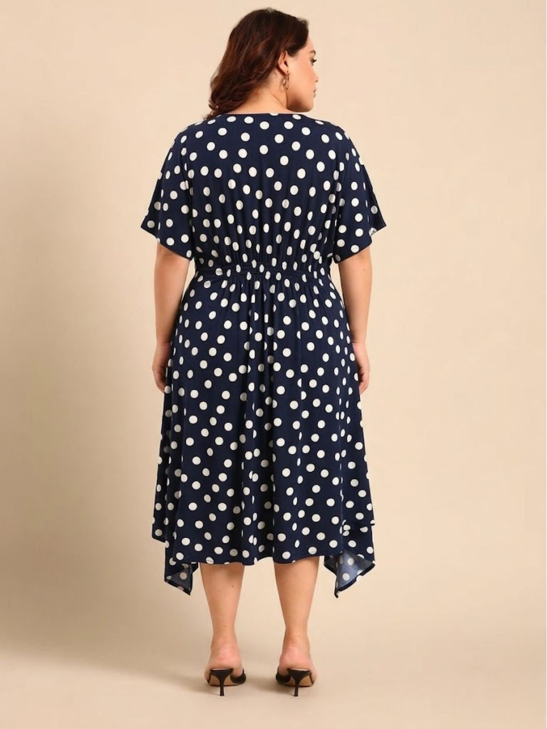 Navy-White Polka Smocking Dress
