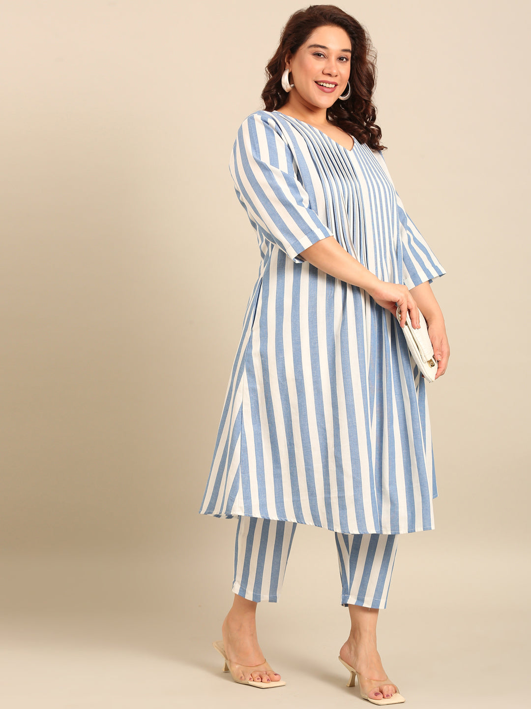 Cotton Stripe Pintuck Dress
