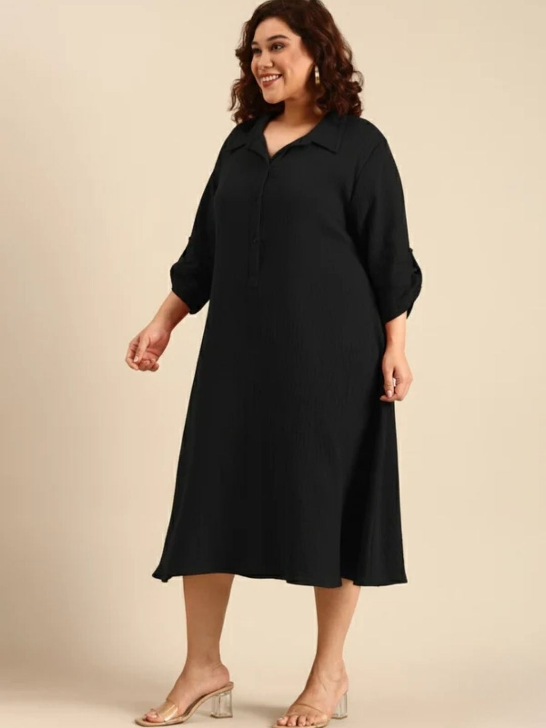 Black Cotton A-Line Dress