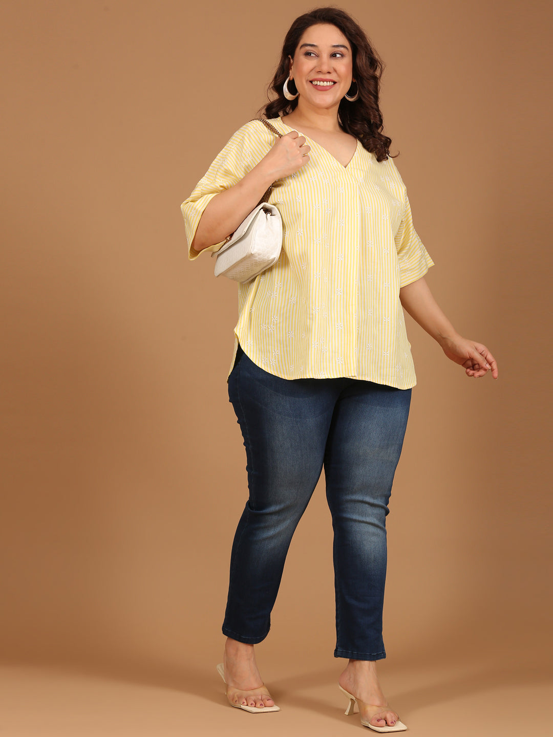 Yellow Embroidered Front Pleat Top