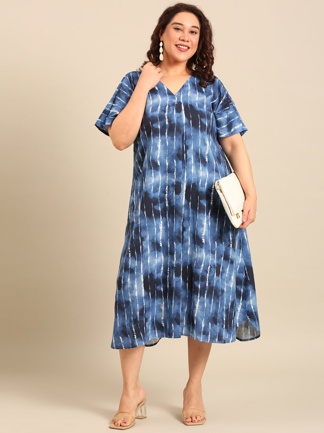 Indigo Printed A-Line Midi Dress
