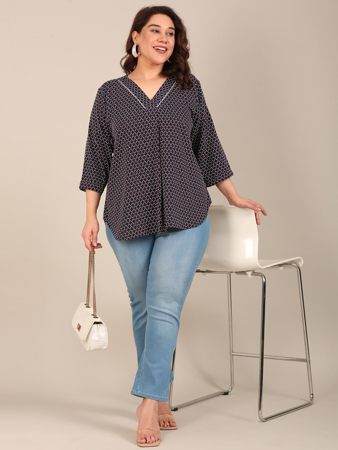 Navy Geometric Printed Top