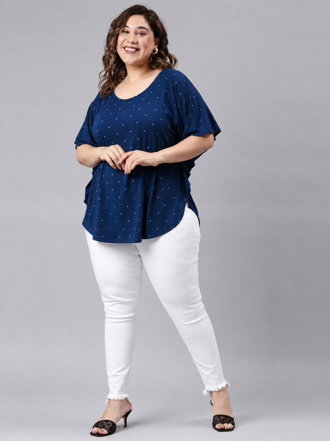 Navy Polka Dot Kaftan Top