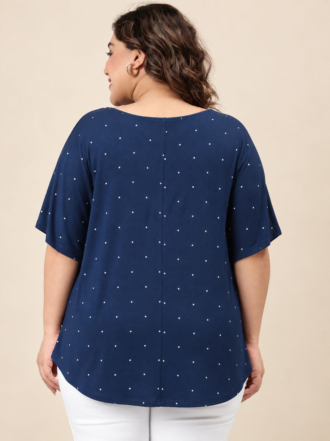 Navy Polka Dot Kaftan Top