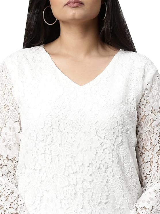 Elegant White V-Neck Lace Top