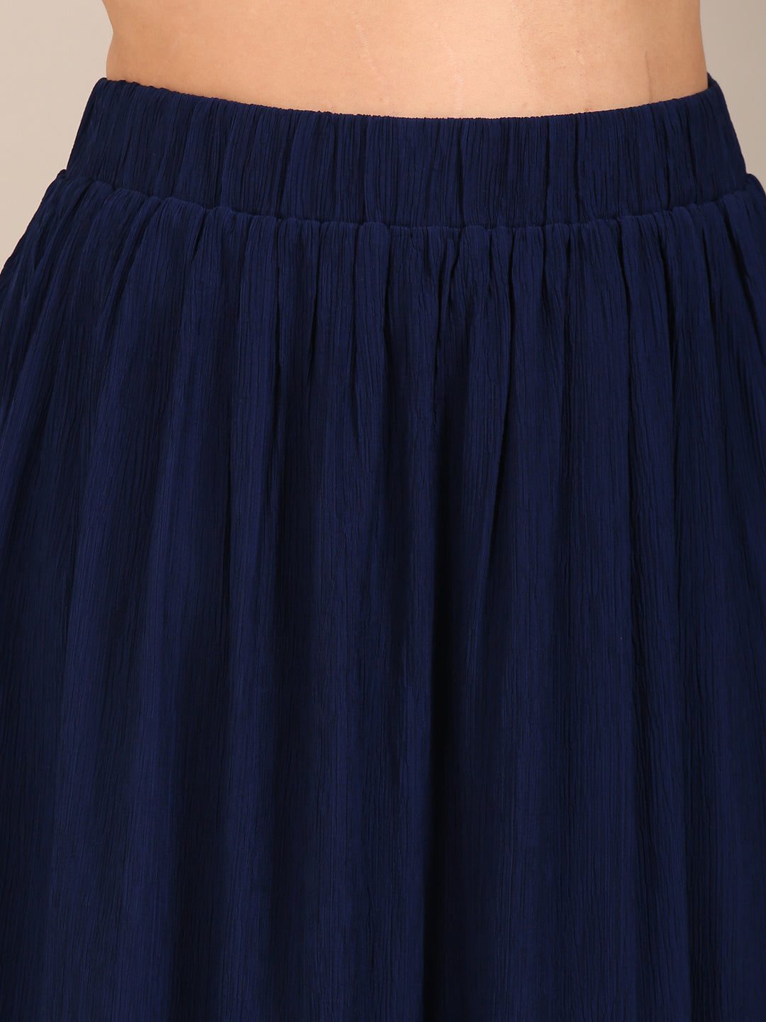 Solid Navy Crepe Long Skirt