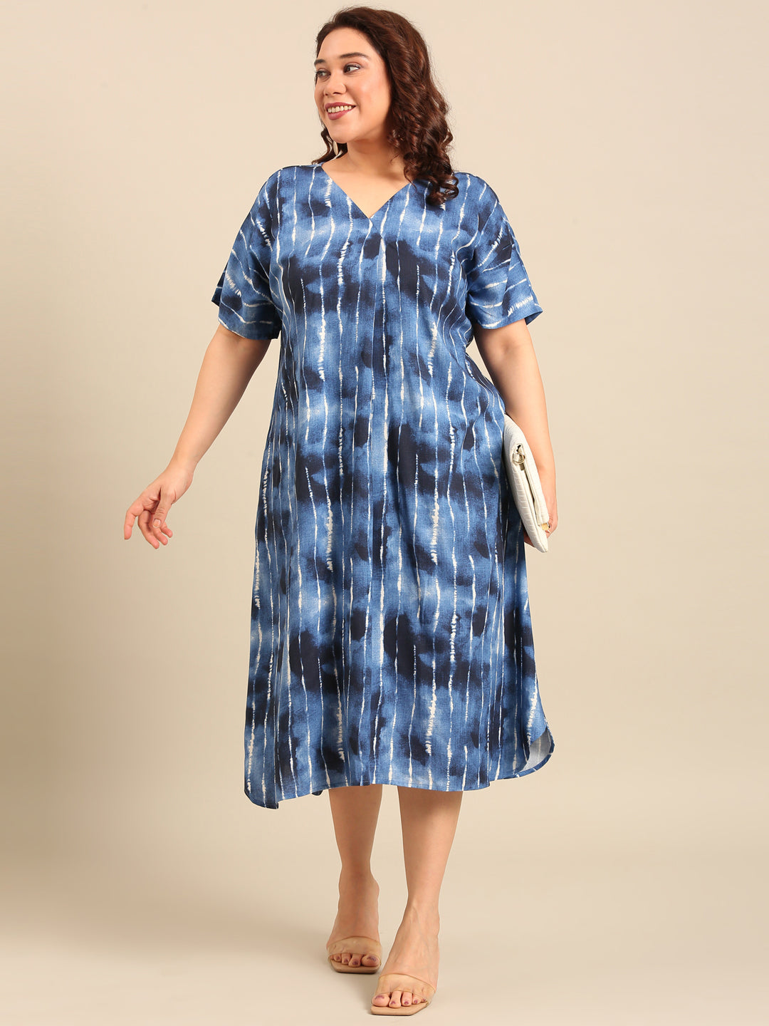 Indigo Printed A-Line Midi Dress