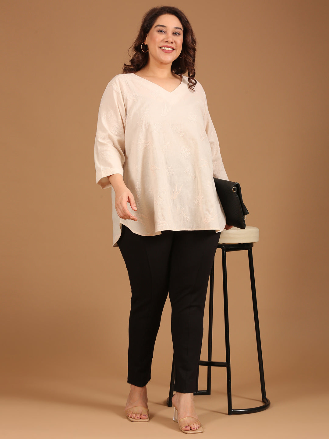 Beige Embroidered Top