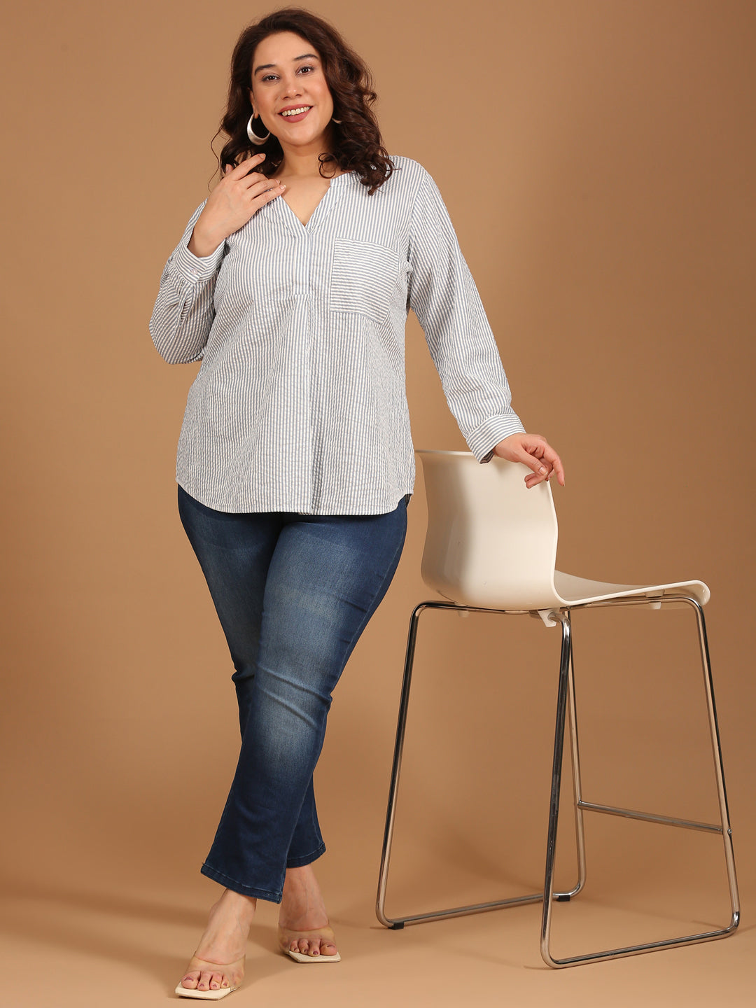 Cotton Blue-White Striped Top