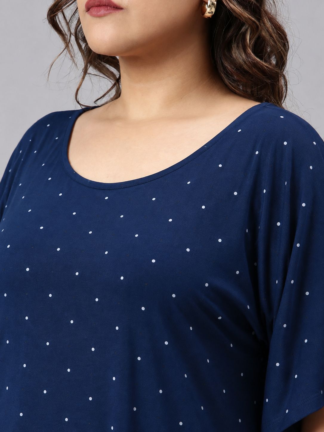 Navy Polka Dot Kaftan Top