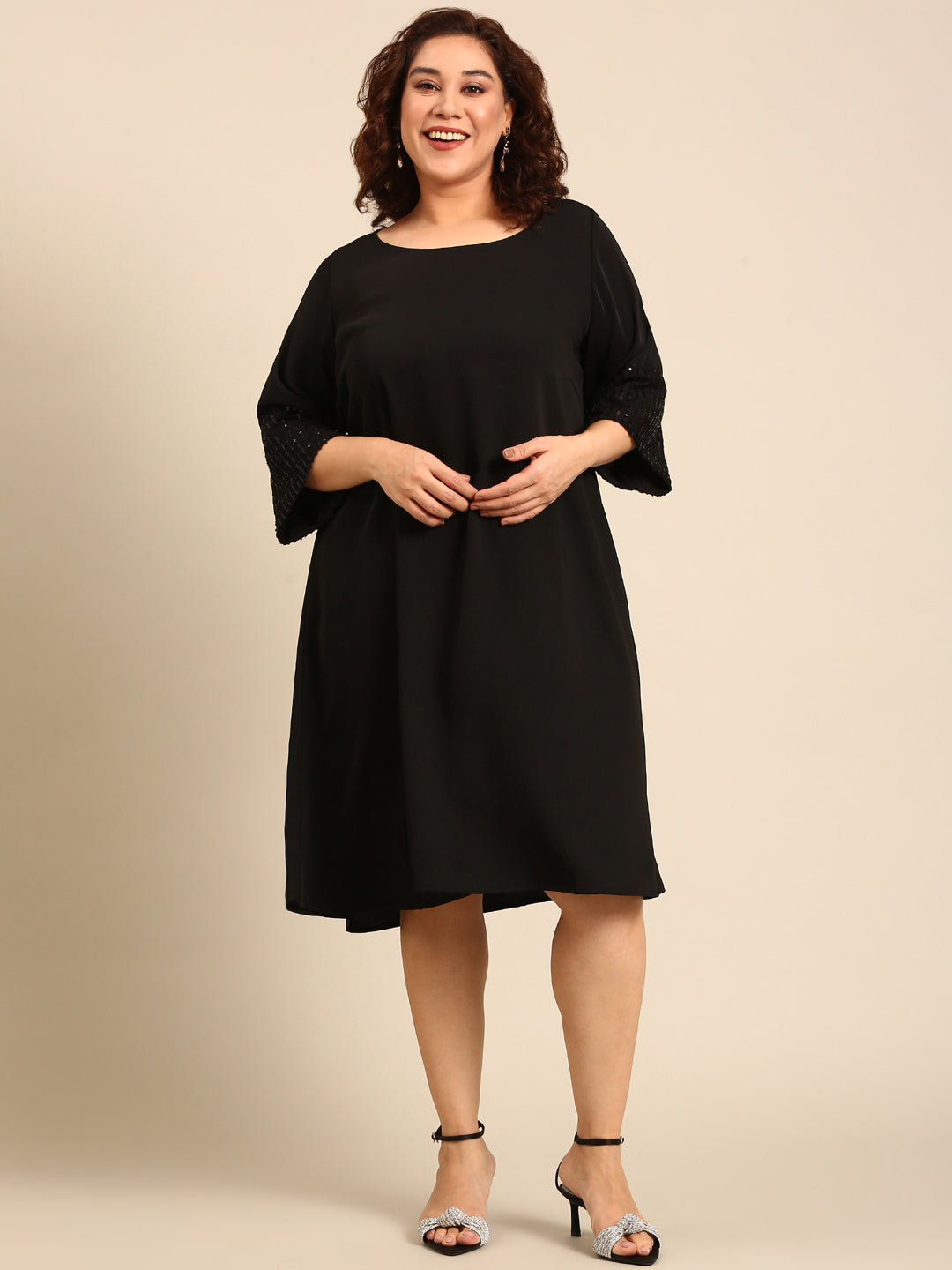 A-Line Dress with Sequin Sleeves