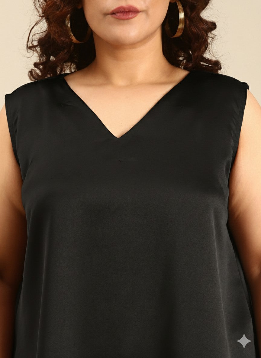 Black Sleeveless Satin Top