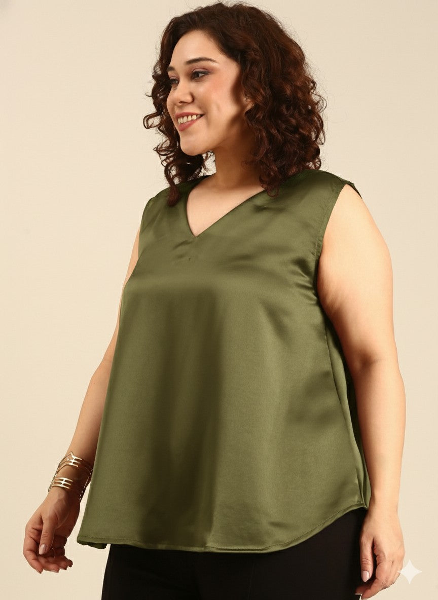 Olive Sleeveless Satin Top