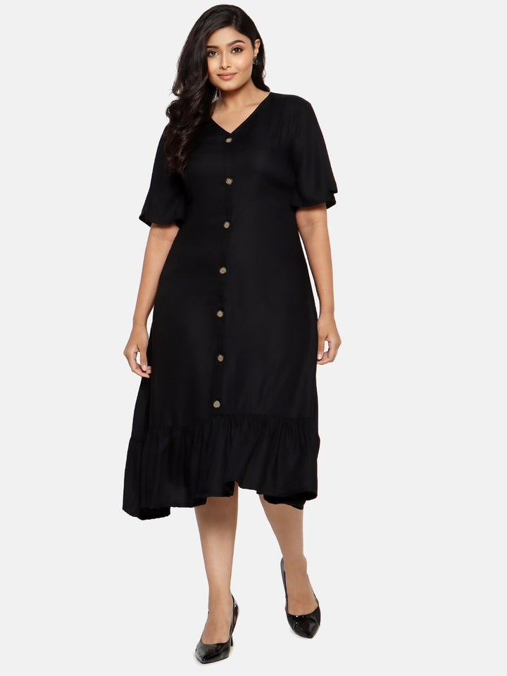 BLACK A LINE DRESS WITH BUTTONS
