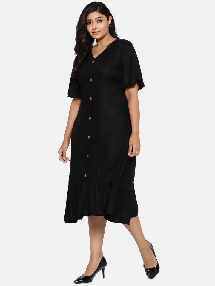 BLACK A LINE DRESS WITH BUTTONS